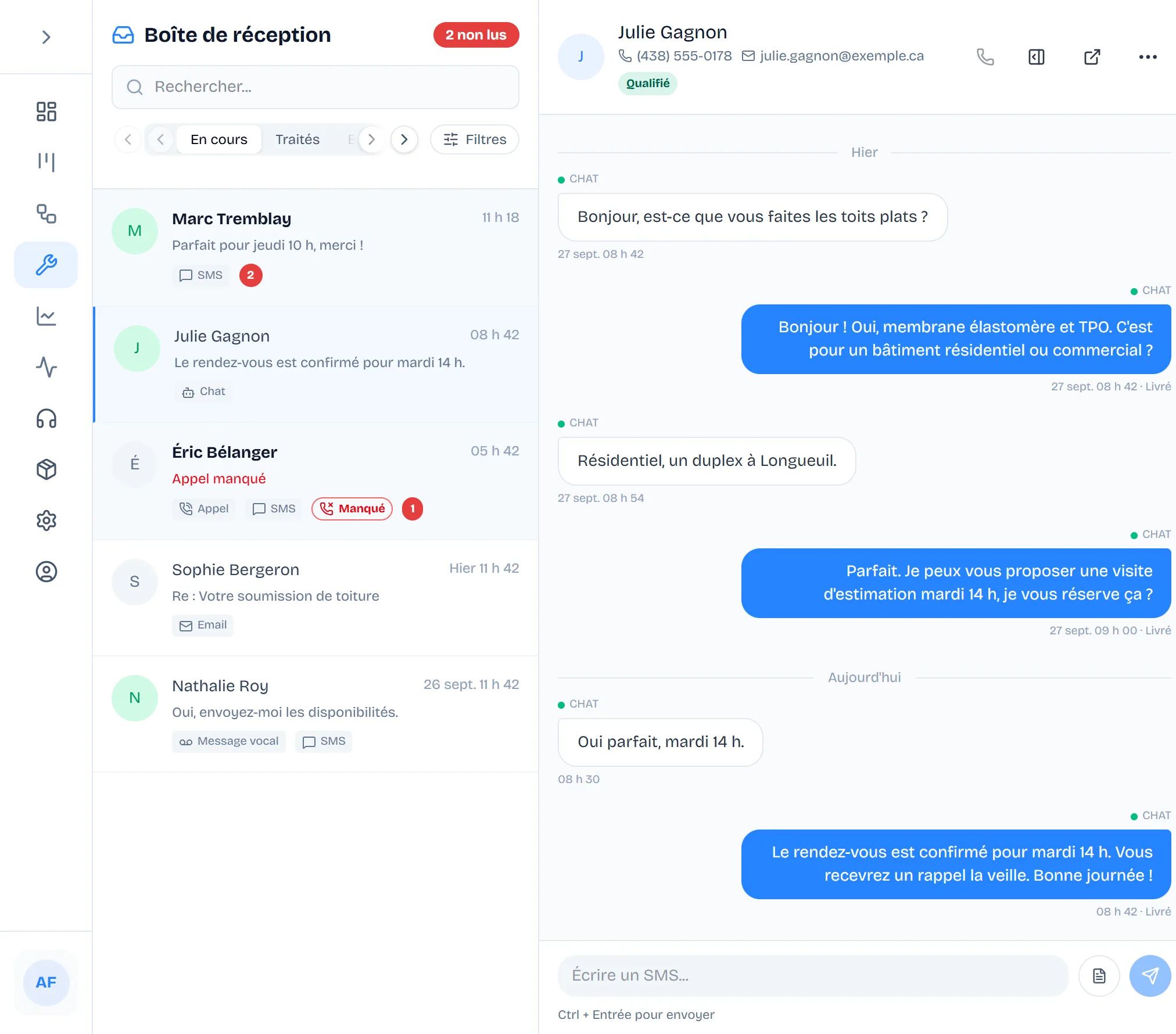 Les agents IA de Capturia et leurs conversations avec des prospects.